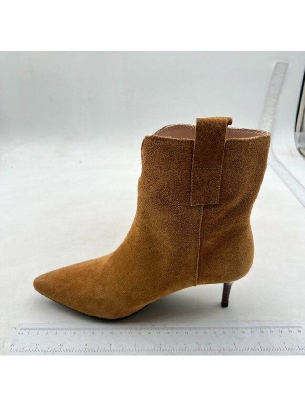Tan Women Comfy Cutout Thin Kitten Heels Point Toe Fancy Pull On Business Boots